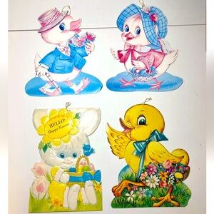 Lot Vintage Easter Spring Die Cut Cutout Decorations Norcross Card Bunny Chicks
